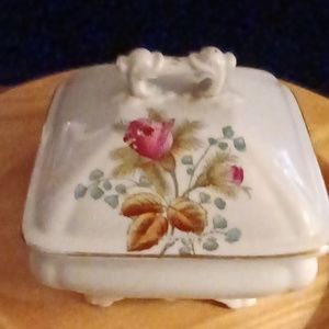 Edwards Brothers Fenton Square Ironstone Covered Box Rose Flower Vintage Design